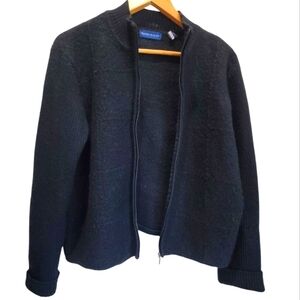 Large KAREN SCOTT 100% Wool Zip-Up Long Sleeve Sweater Cardigan EUC